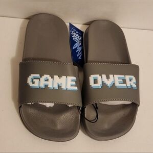 NWT Boy's Game Over Slides Sandals Gray White‎ Size 11/12